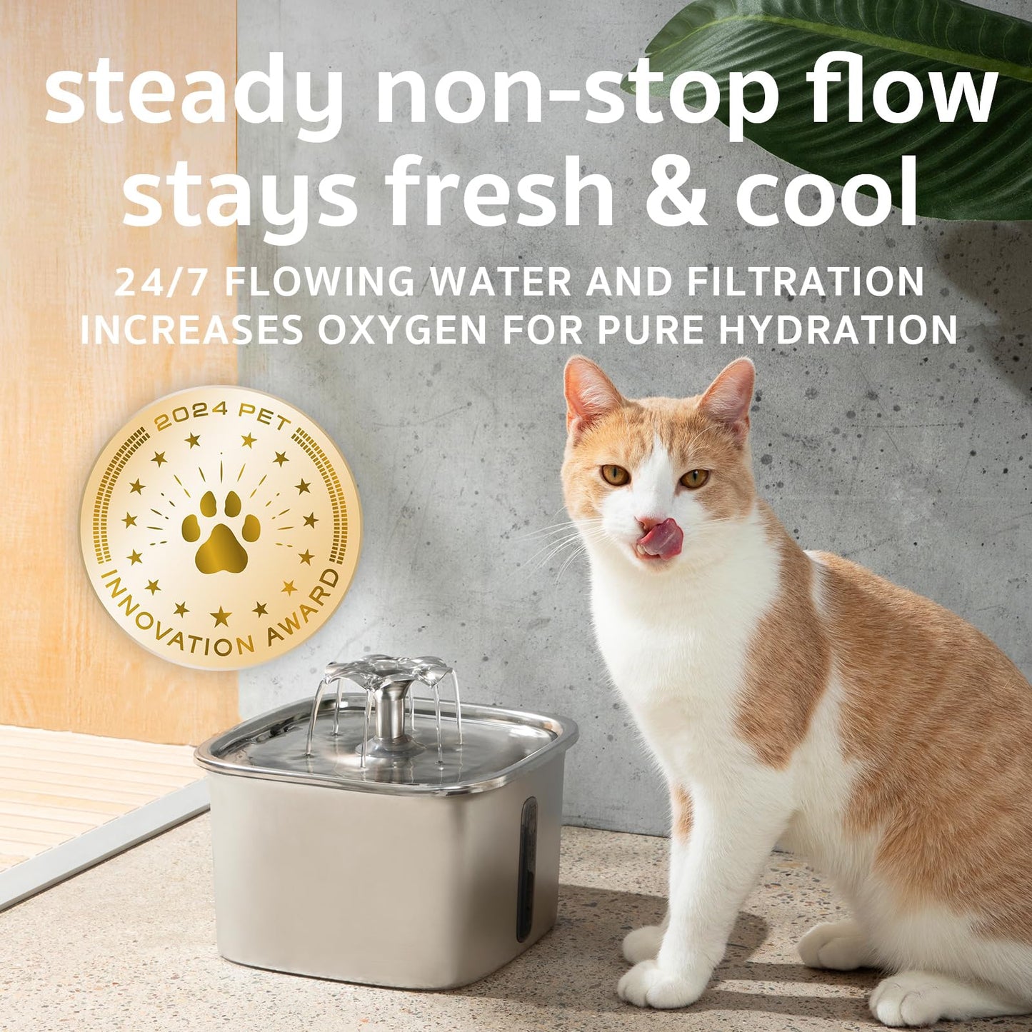 Stainless Steel Cat Water Fountain, 95oz/2.8L