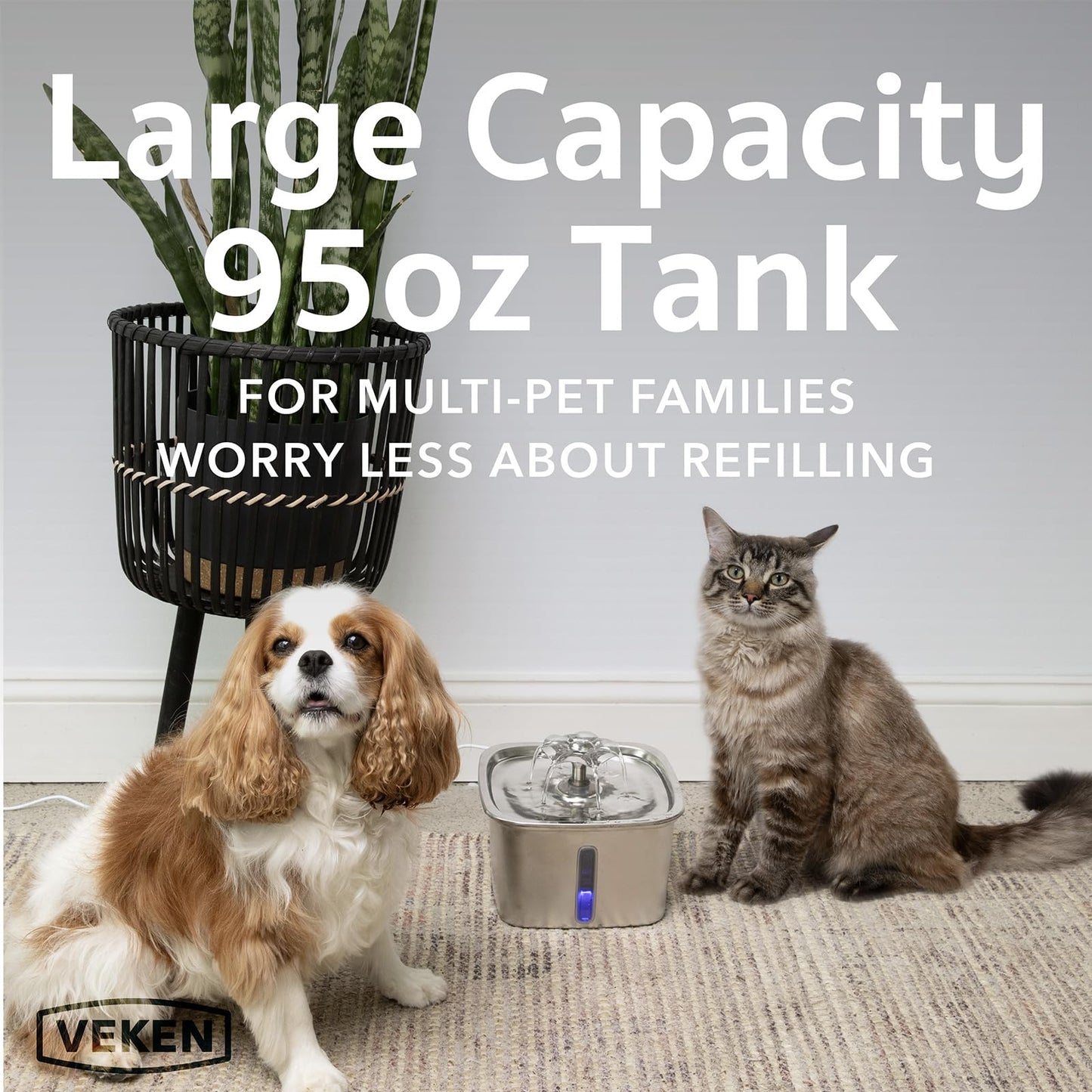 Stainless Steel Cat Water Fountain, 95oz/2.8L